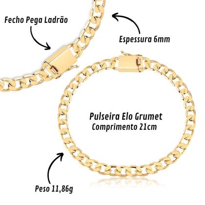 Imagem de Pulseira Masculina Elo Grumet Banhada A Ouro 18K 6Mm