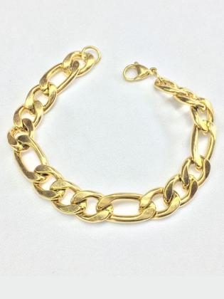 Imagem de Pulseira Masculina Fígaro Grossa 10Mm Dourado 3X1 Aço Inox