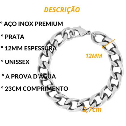 Imagem de Pulseira Masculina Grumet Cubana Grossa 12mm Prata Aço Inox