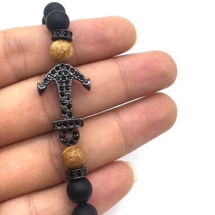 Imagem de Pulseira Masculina Pedra Ágata Matte Com Âncora Preta