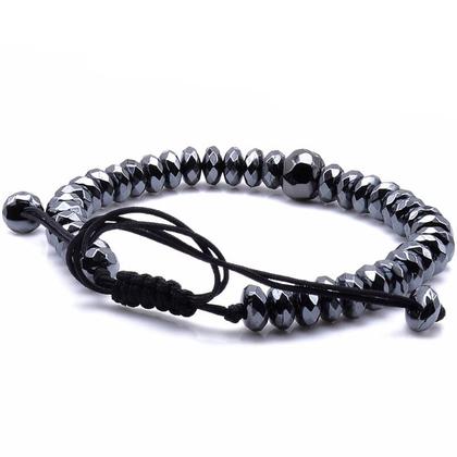 Imagem de Pulseira Masculina Pedra Hematita Facetada Pingente Caveira