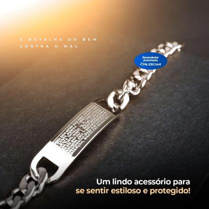 Imagem de Pulseira Masculina Prata Aço Inox Oração Pai Religiao +