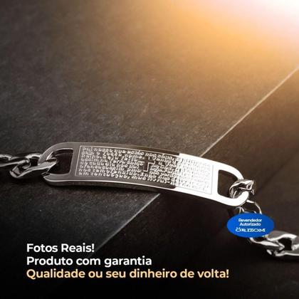 Imagem de Pulseira Masculina Prata Aço Inox Oração Pai Religiao +