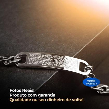 Imagem de Pulseira Masculina Prata Aço Inox Oração Pai Religiao +