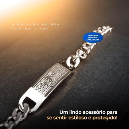 Imagem de Pulseira masculina prata aço inox oração pai religiao + prata + aço qualidade premium casual social