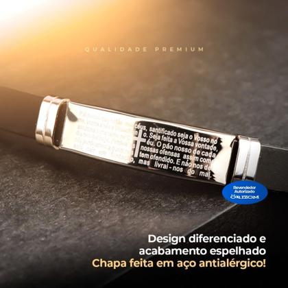 Imagem de Pulseira Masculino e feminina silicone Borracha Placa Pai Nosso Prata - original igreja