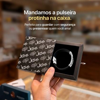 Imagem de pulseira masculino jesus placa prata aço inoxidavel + caixa qualidade premium religioso social casual cristo catolico