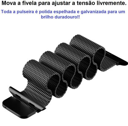 Imagem de Pulseira Metálica Aço Inox 42/44mm c/ Fecho Magnético Cor Preto