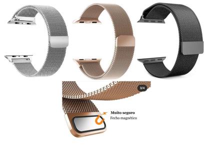 Imagem de Pulseira Metálica Aço Inox 42/44mm c/ Fecho Magnético Cor Rosa