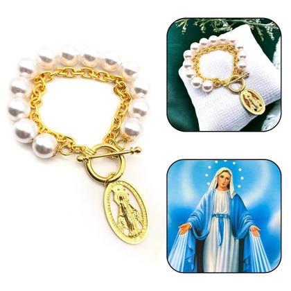 Imagem de Pulseira Nossa Senhora Das Graças Pérola Dourada