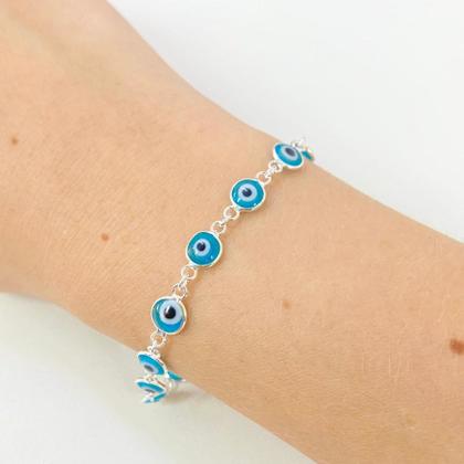 Imagem de Pulseira Olho Turco / Grego Azul Claro Prata 925 Legítima