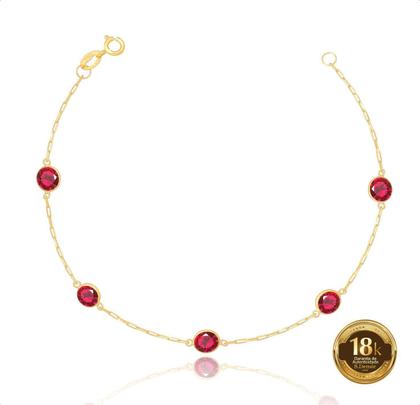 Imagem de Pulseira Ouro 18k 750 Pedras De Zircônias 5mm Vermelho Rubi