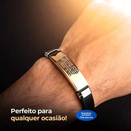 Imagem de Pulseira Ouro Masculina Pai Nosso Silicone Placa dourado casual moda masculina original