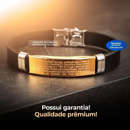 Imagem de Pulseira Ouro Placa Pai Nosso Banhada Masculina Silicone