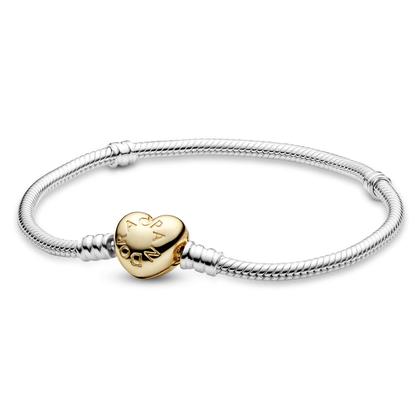 17cm Pandora Heart Clasp＆Snake Chain Bra Pulseira Pandora Moments Heart Clasp Snake Chain 17,5 cm prateada