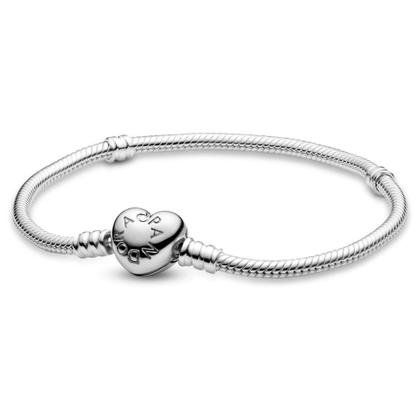 17cm Pandora Heart Clasp＆Snake Chain Bra Pulseira Pandora Moments Heart Clasp Snake Chain Silver - Pulseira