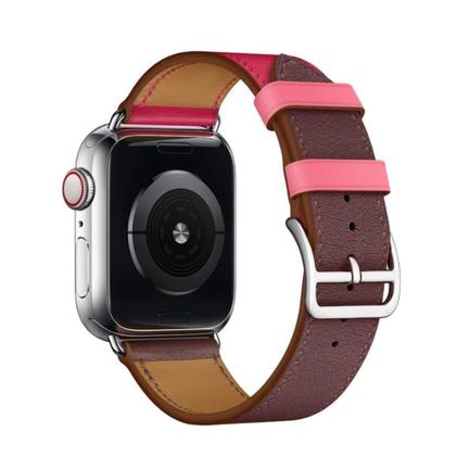 Imagem de Pulseira para Apple Watch 42mm 44mm Cour o genuino Premium Marrom e Rosa iCarer Original