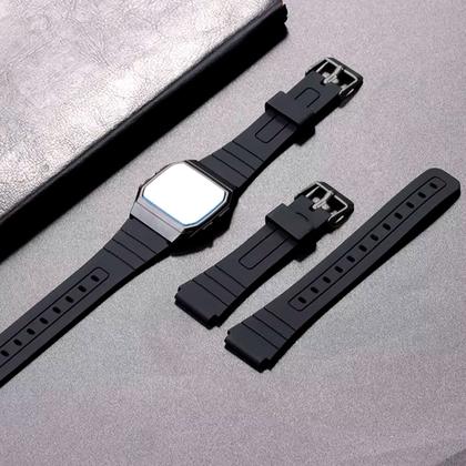 Imagem de Pulseira para Relógio Compatível com Clássico Vintage Casio F91w F94w F105w F106w Borracha Preto Completa com Fivela