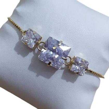 Imagem de Pulseira Pedra Zirconia Quadrada F. Ouro 18k Gravatinha