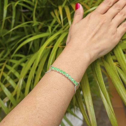 Imagem de Pulseira Pedras Verde Folheada a Prata 925