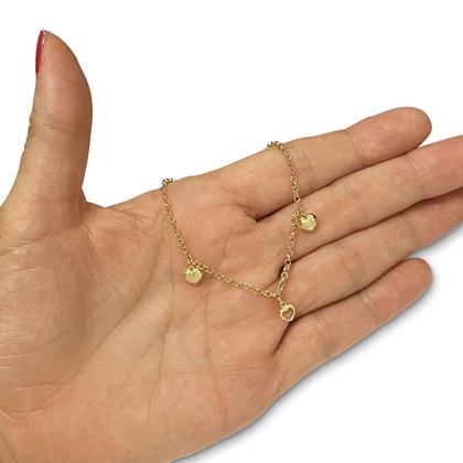 Imagem de Pulseira Portuguesa Em Ouro 18k com Berloques Pingentes Corações Bracelete Elo Português Feminina