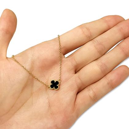 Imagem de Pulseira Portuguesa Em Ouro 18k Com Trevo Onix Natural Pingente 4 Folhas Bracelete Elo Português Feminina