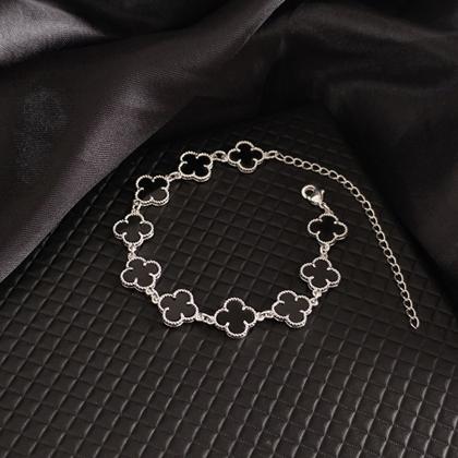 Imagem de Pulseira Prata 925 Trevo Preto Modelo Virginia Banhado Moda