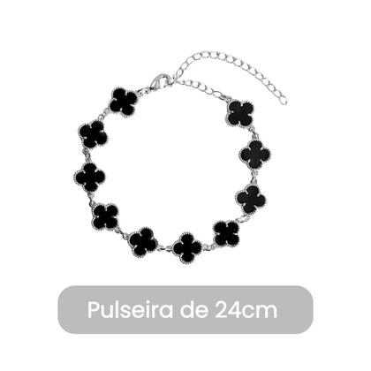 Imagem de Pulseira Prata 925 Trevo Preto Modelo Virginia Banhado Moda