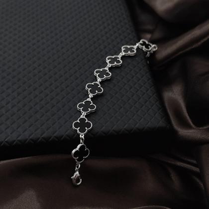 Imagem de Pulseira Prata 925 Trevo Preto Modelo Virginia Banhado Moda