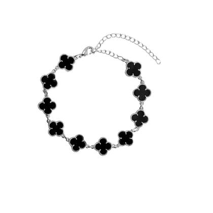 Imagem de Pulseira Prata 925 Trevo Preto Modelo Virginia Banhado Moda