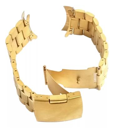 Imagem de Pulseira Relógio 20mm Dourada, Encaixe Curvo Botão lateral Fecho.LC129 SX003