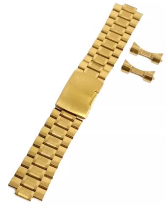 Imagem de Pulseira Relógio 20mm Dourada, Encaixe Curvo Botão lateral Fecho.LC129 SX003