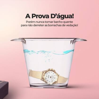 Imagem de Pulseira + relogio feminino prova dagua aço banhado casual redondo original social presente silicone dourado resistente