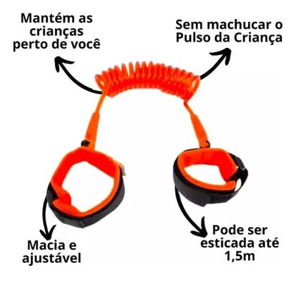 Imagem de Pulseira Segurança Infantil Cordão Passeio Criança Laranja