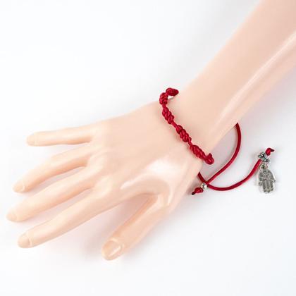 Imagem de Pulseira Sete Nós Vermelha Kabbalah Mão de Deus Cetim