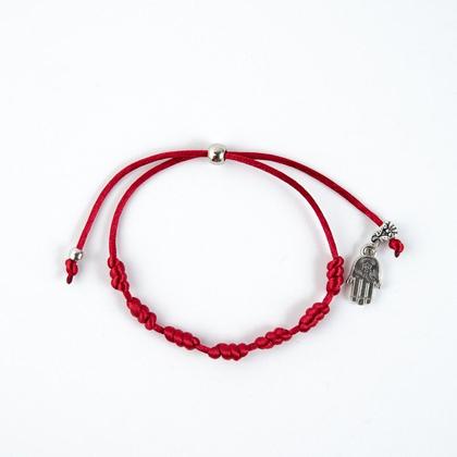 Imagem de Pulseira Sete Nós Vermelha Kabbalah Mão de Deus Cetim