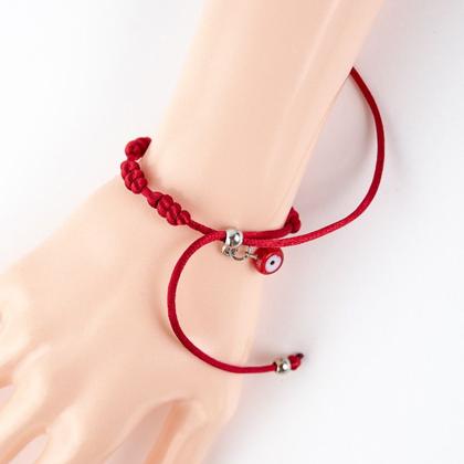 Imagem de Pulseira Sete Nós Vermelha Kabbalah Olho Grego Cetim