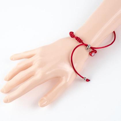 Imagem de Pulseira Sete Nós Vermelha Kabbalah Olho Grego Cetim