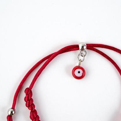 Imagem de Pulseira Sete Nós Vermelha Kabbalah Olho Grego Cetim