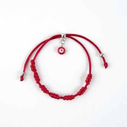 Imagem de Pulseira Sete Nós Vermelha Kabbalah Olho Grego Cetim