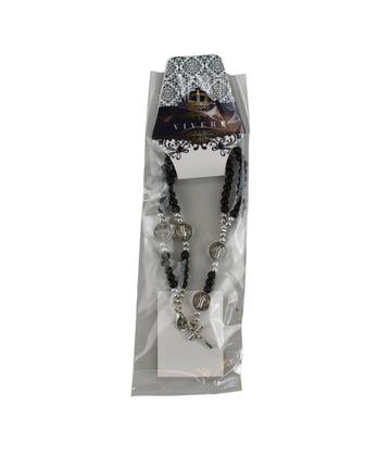 Imagem de Pulseira Terço Contas Pretas / Cinza e Branco 0.5cm Crucifixo 7.5cm
