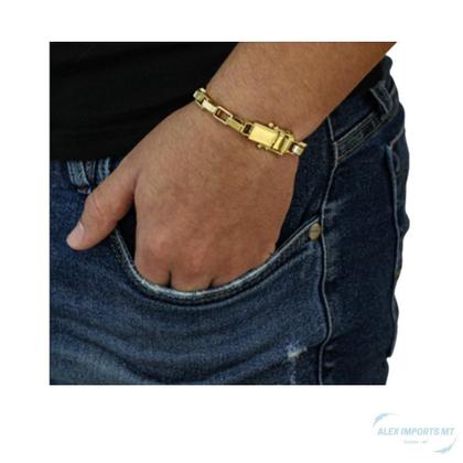 Imagem de Pulseira Tijolinho Fecho Lateral Duplo 7Mm Moeda Antiga