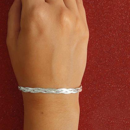 Imagem de Pulseira Trançada Italiana Feminina 3 Fios Em Prata 925