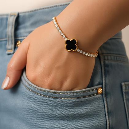 Imagem de Pulseira Trevo Pedras Zircônia Virgínia Cravejado Ouro 18k
