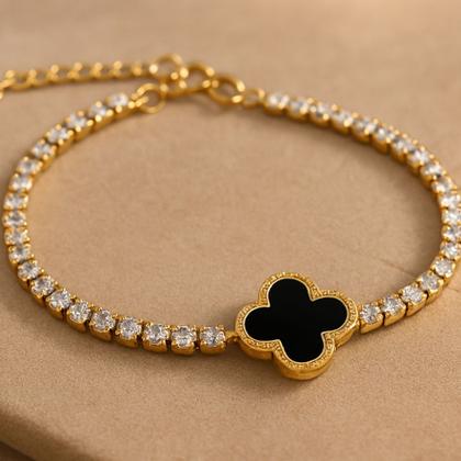 Imagem de Pulseira Trevo Pedras Zircônia Virgínia Cravejado Ouro 18k