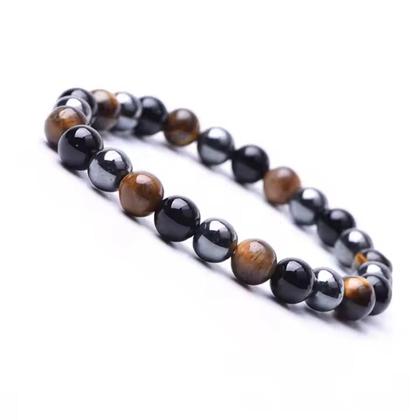 Imagem de Pulseira Tripla Proteção Hematita Ônix Olho de Tigre 8mm Pedra Natural Unisex