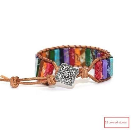 Imagem de Pulseira Wokex, pedra natural multicolorida, tubo de chakra, couro