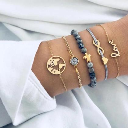 Imagem de Pulseiras 5 Peças Love Mundo Infinito Tartaruga Cinza P3665