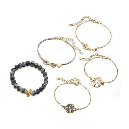 Pulseiras 5 Peças Love Mundo Infinito Tartaruga Cinza P3665 - Maxxdecor Imagem de Pulseiras 5 Peças Love Mundo Infinito Tartaruga Cinza P3665