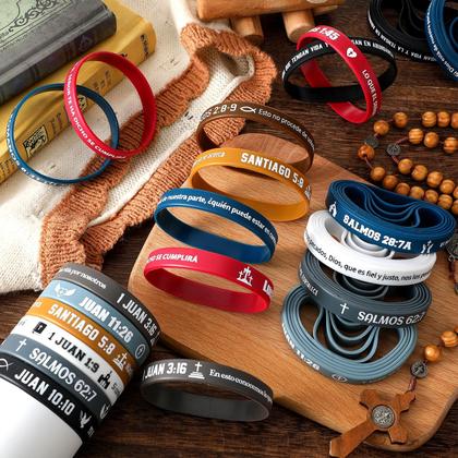 Imagem de Pulseiras de borracha Skylety Spanish Bible Verse Motivational